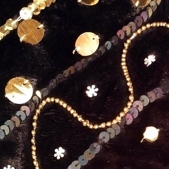 NWOT Black Velvet Shoulder Bag/Tote, Gold Sequins & Beads - Picture 13 of 13